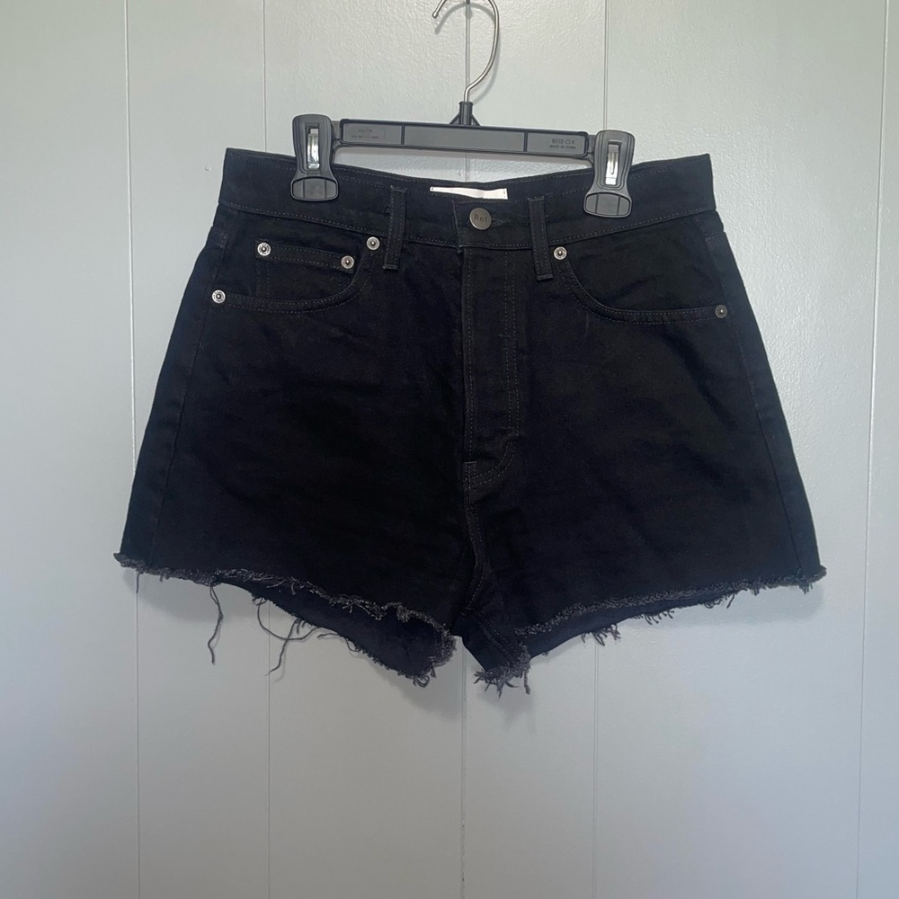 Reformation Dixie High Rise Jean Shorts Black Button Fly Size 26